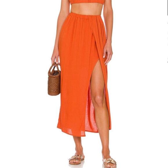 HOUSE OF HARLOW Hi Low Tulip Skirt Coverup Sz XS Rust Resort Boho Cottage Preppy - Picture 1 of 9